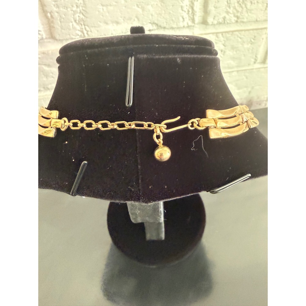 Crown Trifari Necklace Women OS Gold Excellent Vintage Triple Ribbed Link Collar - Picture 3 of 5